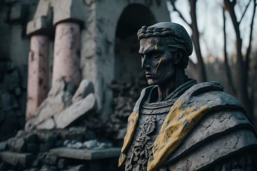 Culture of Ukraine, authenticity, uniqueness, independence and endurance. Local things, clothes, terrain. Yellow Ukrainian symbols, villages. High quality Generative AI .