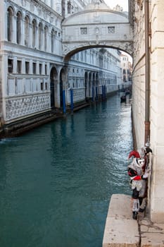 VENICE, ITALY - Febrary 14 2023: The masks of the Venice carnival 2023