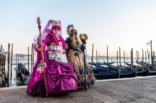 VENICE, ITALY - Febrary 15 2023: The masks of the Venice carnival 2023