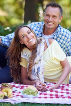 He always spoils me with romantic surprises. Portrait of a married couple enjoying a picnic outdoors