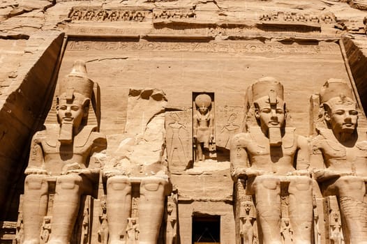 Abu Simbel, Aswan, Egypt - April 18 2008: The colossuses of Ramses II of the archaeological site of Abu Simbel, Aswan, Egypt