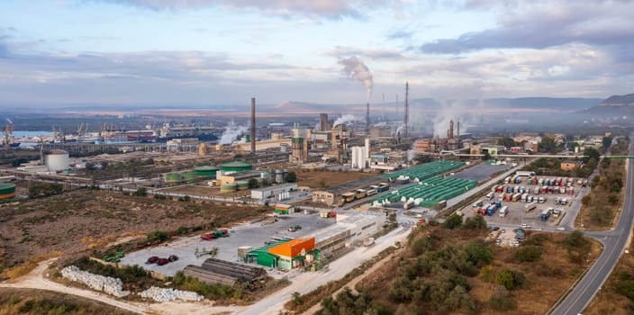 Amazing aerial  panorama of an industrial zone. 