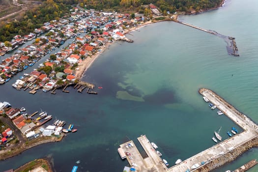 Aerial view of a Fishing Village and port near the city of Burgas, Bulgaria