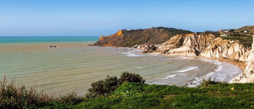 Panoramic view of the coastline near Lido Rossello Agrigento, Italy. 