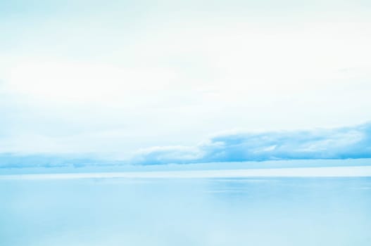 Panorama Beautiful blue sky sea view. Clouds sky reflected in sea.