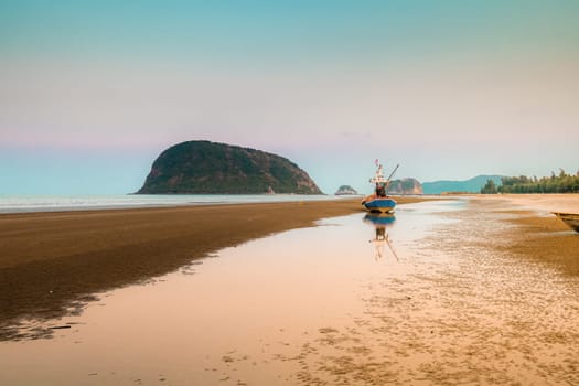 Panorama  scenatic  view of seascape  with trsditional fishing boat and beautiful blue ocean South East Asia Thailand