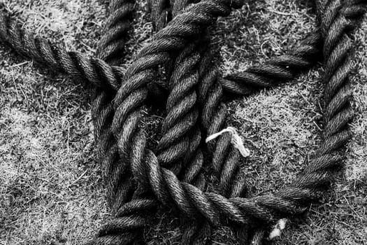 Abstract background of a folded rope for sports games. Black and white image.