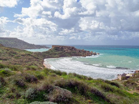 Golden Bay beach, Maltese islands. landscape. windy cloudy weather