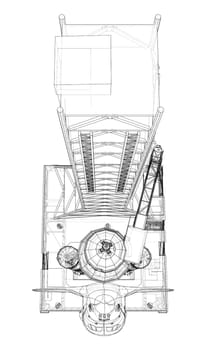 Space Rocket on launch pad. 3d illustration. Wire-frame style. Elements of this image furnished by NASA