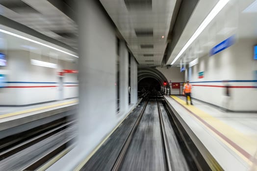 Underground train tunnel, blurred motion