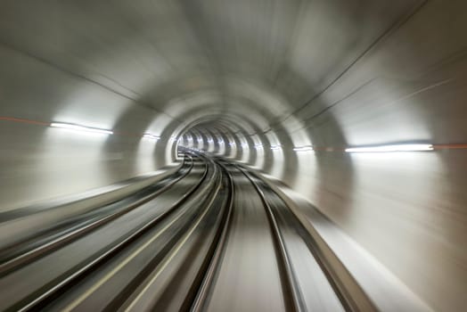 Underground train tunnel, blurred motion