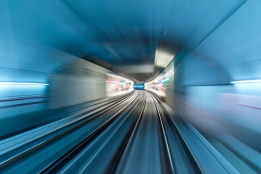 Underground train tunnel, blurred motion