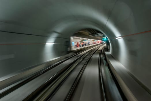 Underground train tunnel, blurred motion