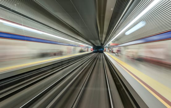 Underground train tunnel, blurred motion