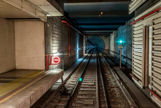 Underground train tunnel, blurred motion