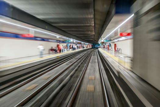 Underground train tunnel, blurred motion