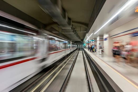 Underground train tunnel, blurred motion