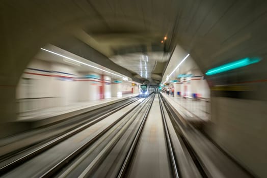 Underground train tunnel, blurred motion