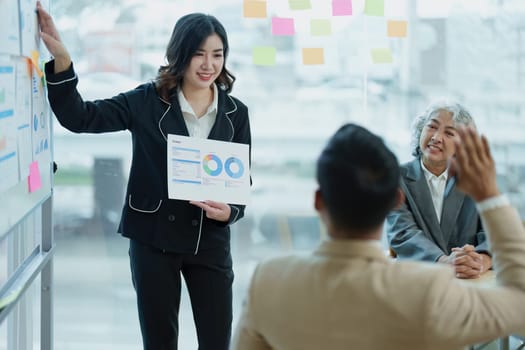 Asian entrepreneurs and business people meeting in a conference room in business planning, financial budget and investment risk assessment to analyze customer groups to increase company growth.