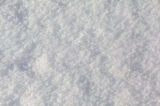 Clean, white snow close-up. Winter background. Snow surface. Fresh fluffy white snow texture.White snowflakes. High quality photo