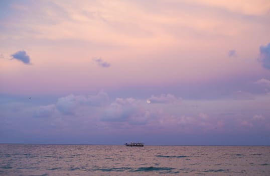 Purple sky at sunset on the sea in Bulgaria Nessebar