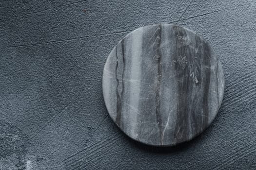 Empty marble plate for dessert on dark background, top view. Horizontal banner top view with a copyspace