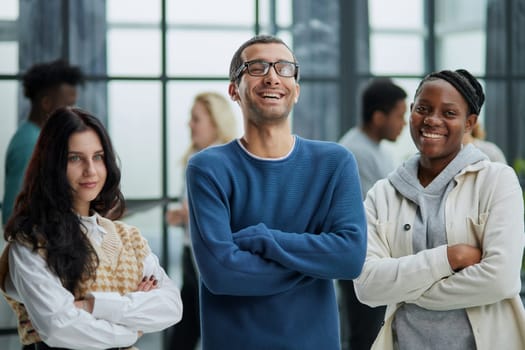 multiracial workers staff group pose together as human resource, corporate equality concept, portrait