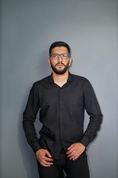 Business Concept - Portrait Handsome Business man holding hands with confident face. White Background