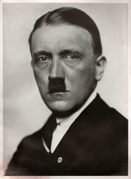 GERMANY - 1923: Studio portrait of Adolf Hitler, leader of nazi Germany. Reproduction of antique photo.