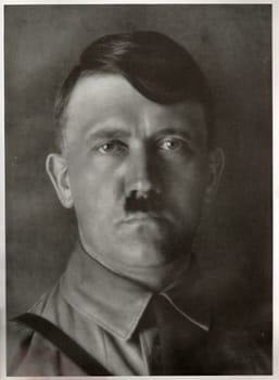 GERMANY - 1929: Studio portrait of Adolf Hitler, leader of nazi Germany. Reproduction of antique photo.