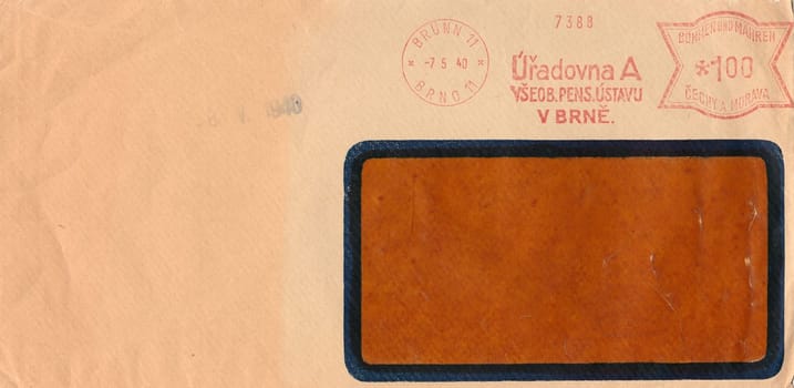 PROTECTORATE OF BOHEMIA AND MORAVIA - MAY 7, 1940: A vintage used envelope. Rich stain and paper details. Can be used as background.