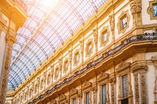Milan, Italy - 16 August 2019: Galleria Vittorio Emanuele II glass dome in Milan