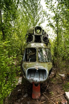 Old USSR military helicopter at the Abandoned airfield