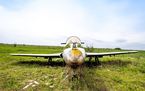 Old USSR military airplane at the Abandoned airfield