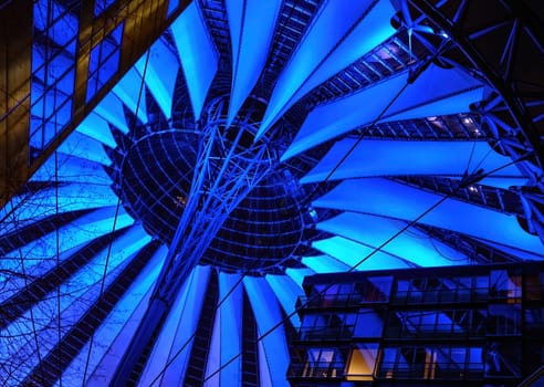 Colourful dome of Sony Centre in Berlin at night