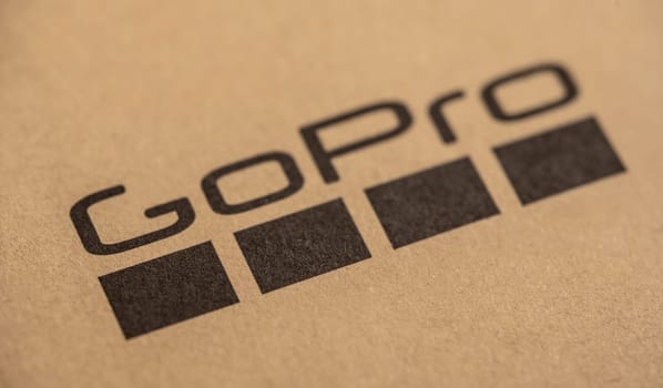 Poznan, Poland - 30 November 2022: Logo of Action camera GoPro, close up view