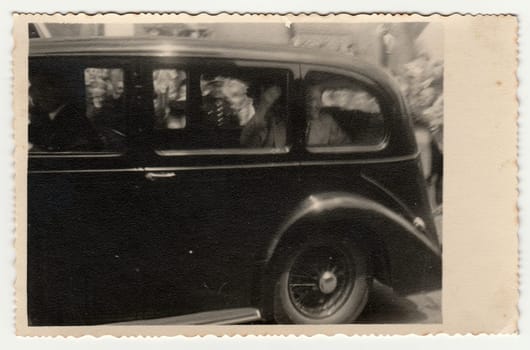 THE CZECHOSLOVAK REPUBLIC - CIRCA 1930s: Vintage photo shows a historic car (vintage car). Black white antique photography.