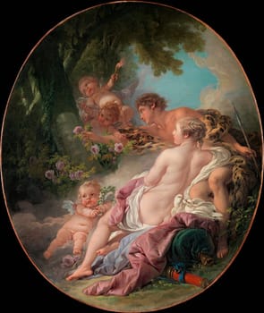 This painting, shown with its pendant at the Salon of 1765, is based on Ludovico Ariostos epic poem Orlando Furioso 1532.