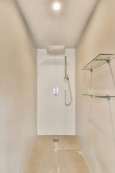 a walk in shower that is very clean and ready for you to use it as a bathroom or other room