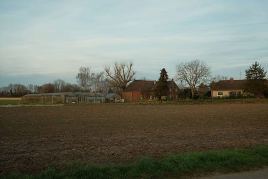 Rural landscape against a cloudy sky in Meerbusch, Germany