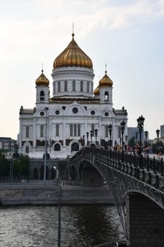 Vertical shot to the bridge to the Cathedral of Christ the Saviour in Moscow, Russia