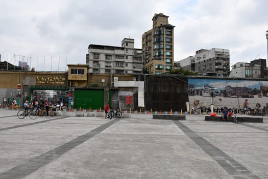 View of an entry and forecourt at Dadaocheng Wharf in Taipei, Taiwan