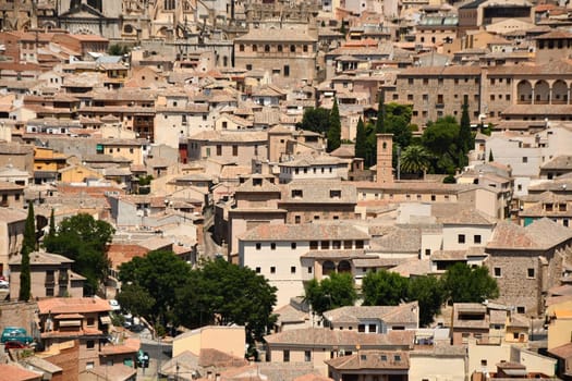 Stunning view of houses on the mountain in Toledo, Spain