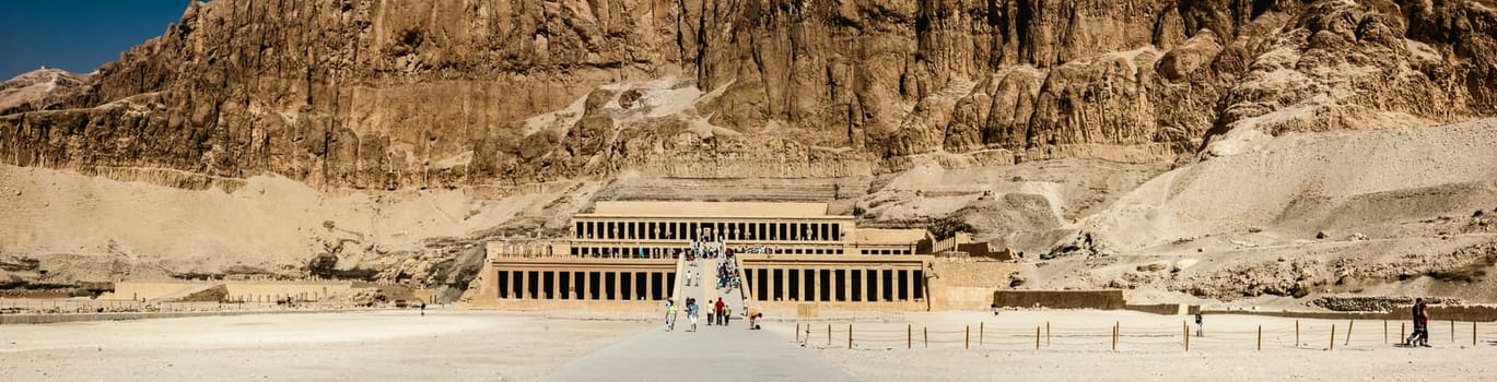 Luxor, Egypt - April 16 2008: Tourists visiting the temple of Hatshepsut, Luxor, Egypt