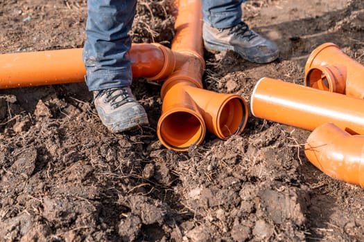 plastic waste pipes in the ground.