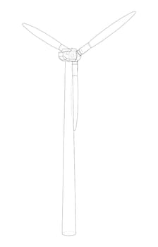 Wind turbine. 3d illustration. Wire-frame style. The layers of visible and invisible lines are separated