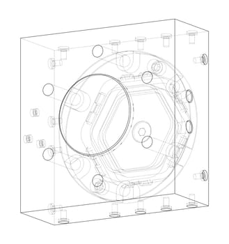 Abstract industry object concept. 3d illustration. Wire-frame style