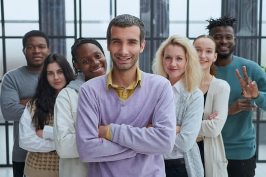 Group of business people standing of a modern office