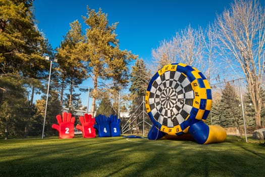 Sports ground prepared for sports team building games.