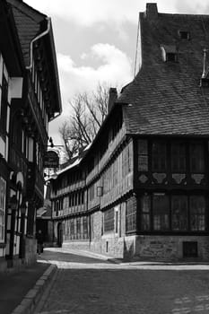 Ancestral home of the Siemens family in Goslar, Germany in grayscale